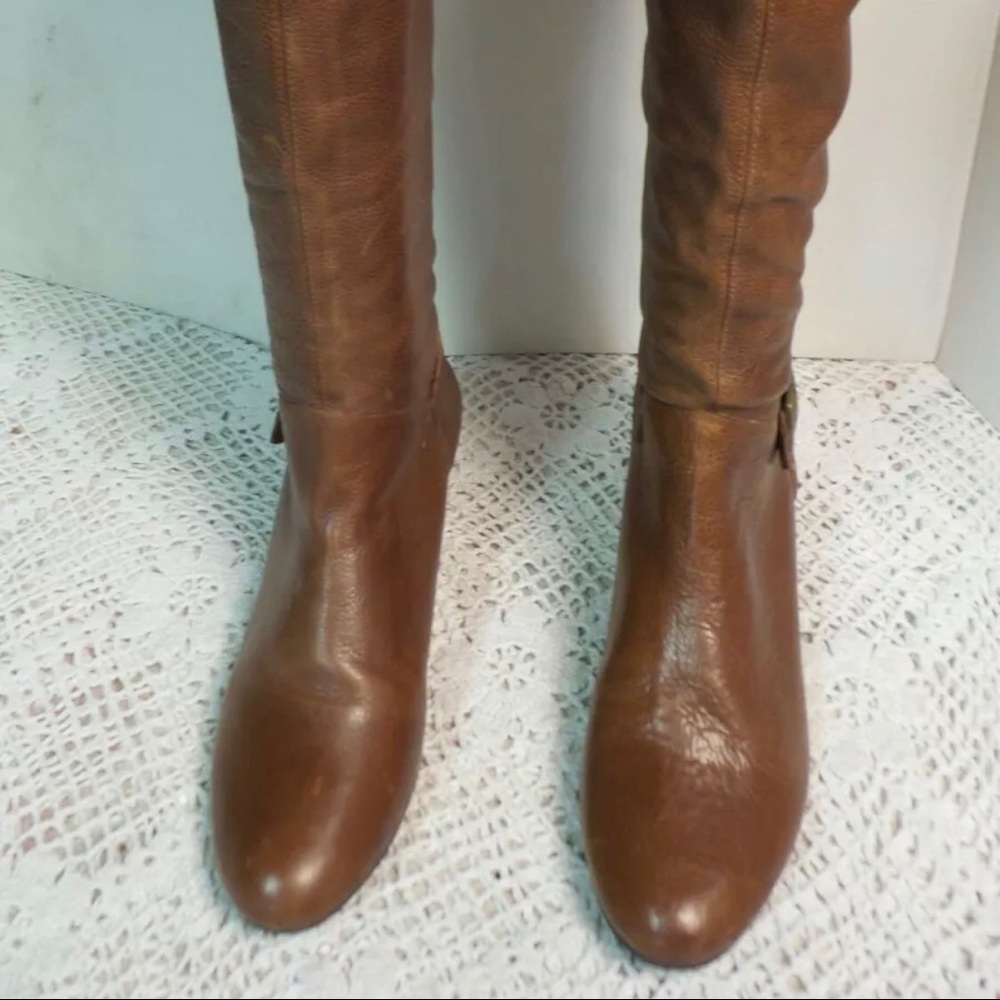 Cathy Jeans knee High Cognac Leather boots size 7